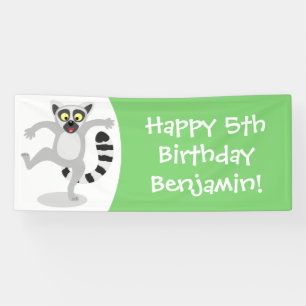 Cute ring tail lemur dancing cartoon illustration banner