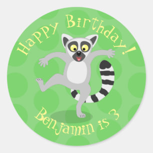 Cute ring tail lemur dancing cartoon illustration classic round sticker