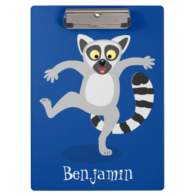 Cute ring tail lemur dancing cartoon illustration clipboard (Front)