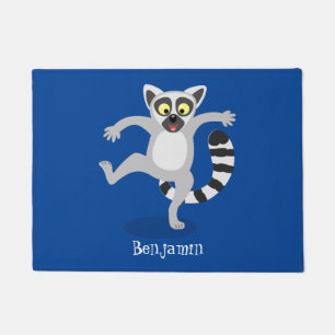 Cute ring tail lemur dancing cartoon illustration doormat