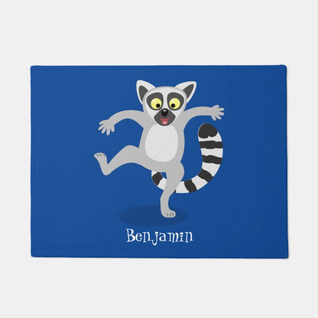 Cute ring tail lemur dancing cartoon illustration doormat (Front)