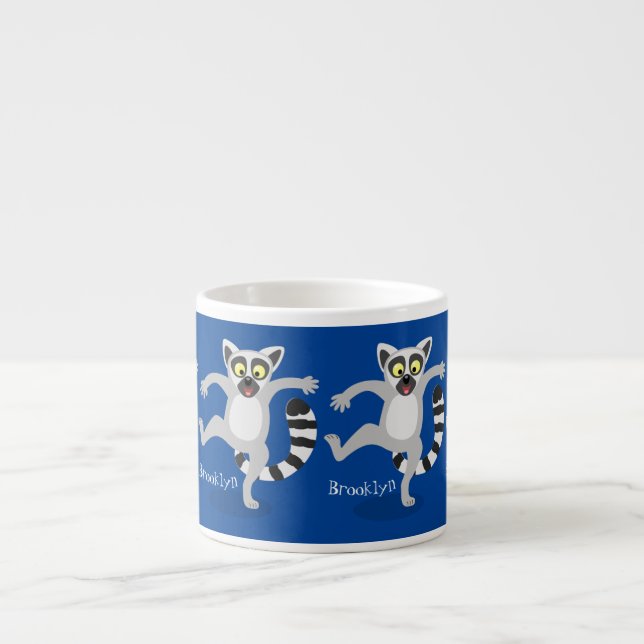 Cute ring tail lemur dancing cartoon illustration espresso cup (Front)