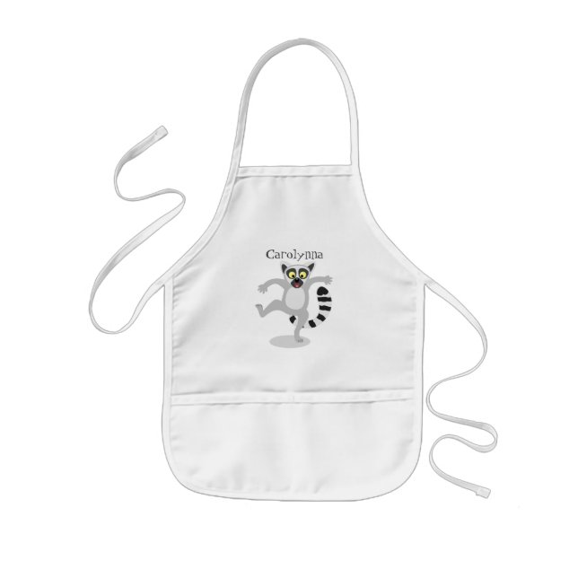 Cute ring tail lemur dancing cartoon illustration kids apron (Front)
