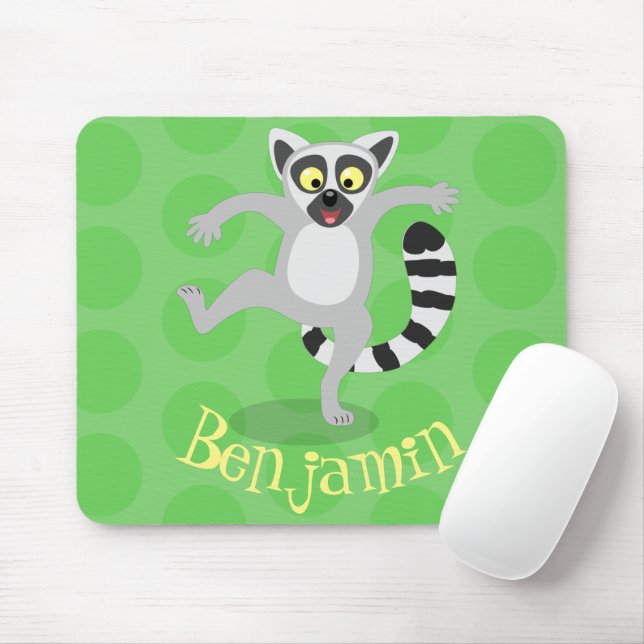 Cute ring tail lemur dancing cartoon illustration mouse pad (With Mouse)