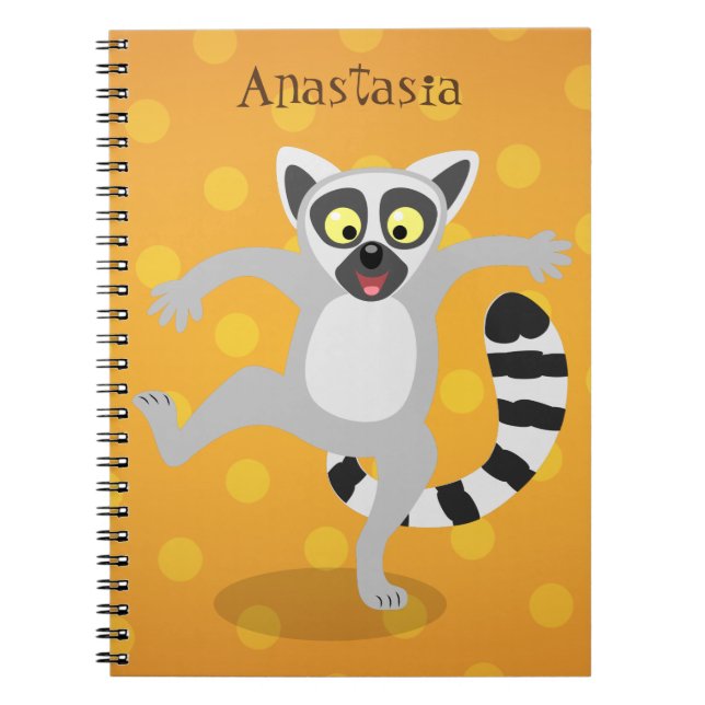 Cute ring tail lemur dancing cartoon illustration notebook (Front)
