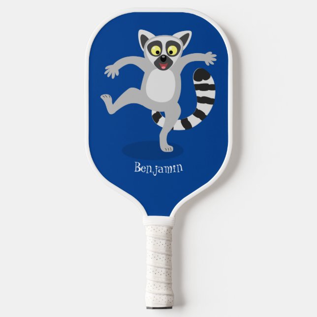 Cute ring tail lemur dancing cartoon illustration pickleball paddle (Front)