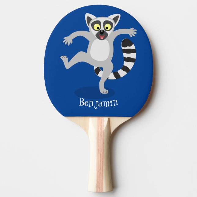 Cute ring tail lemur dancing cartoon illustration ping pong paddle (Front)