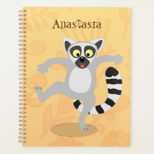 Cute ring tail lemur dancing cartoon illustration planner