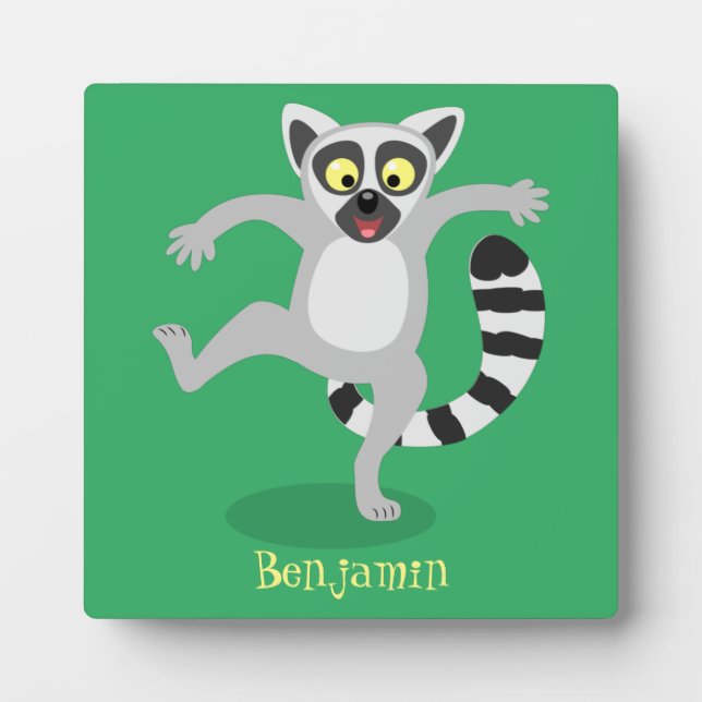 Cute ring tail lemur dancing cartoon illustration plaque (Front)