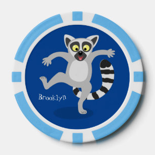 Cute ring tail lemur dancing cartoon illustration poker chips