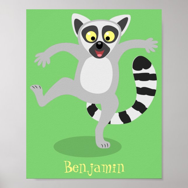 Cute ring tail lemur dancing cartoon illustration poster (Front)