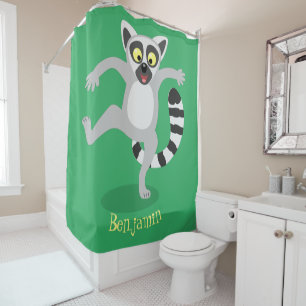 Cute ring tail lemur dancing cartoon illustration shower curtain