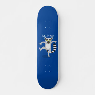 Cute ring tail lemur dancing cartoon illustration skateboard