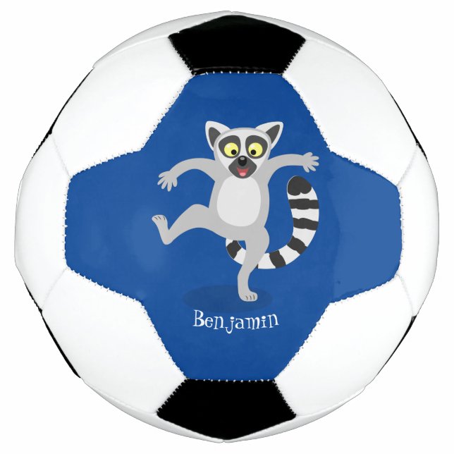 Cute ring tail lemur dancing cartoon illustration soccer ball (Front)