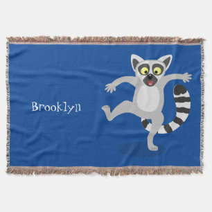 Cute ring tail lemur dancing cartoon illustration throw blanket
