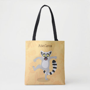 Cute ring tail lemur dancing cartoon illustration tote bag