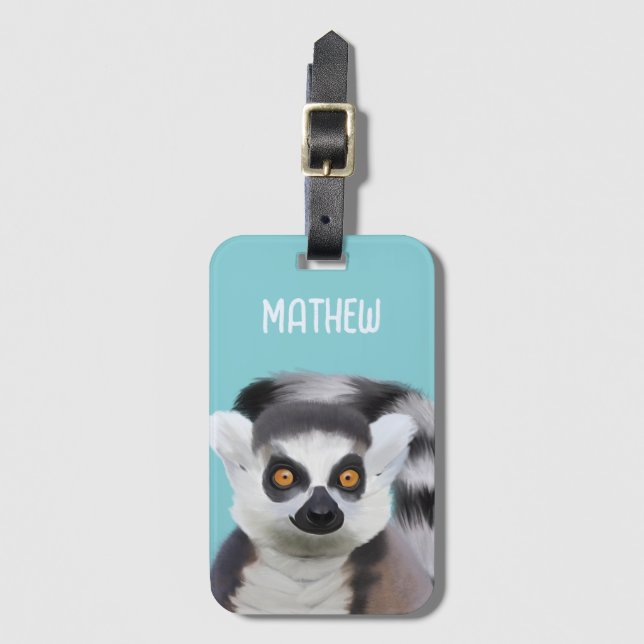 Cute Ring-Tailed Lemur Face Luggage Tag (Front Vertical)