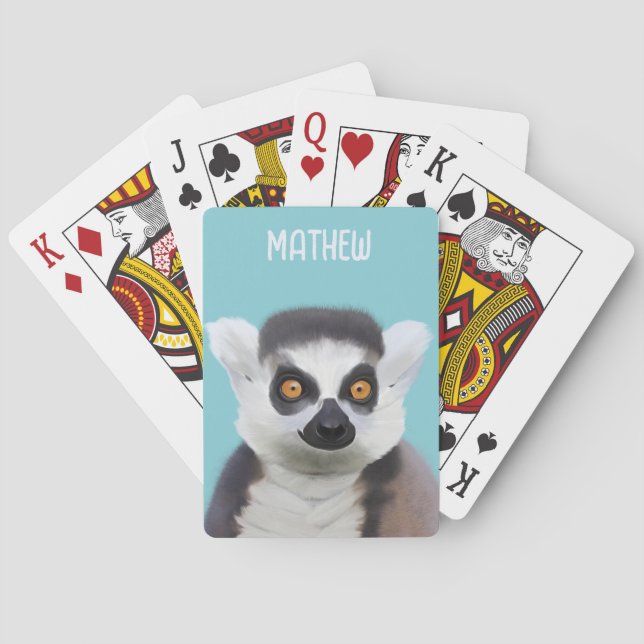 Cute Ring-Tailed Lemur Face Playing Cards (Back)