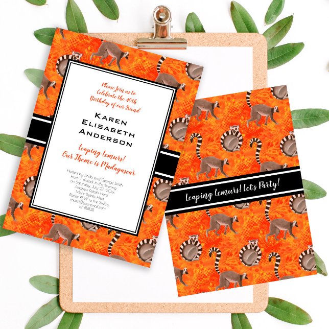 Cute Ring-Tailed Lemurs Madagascar Jungle Party Invitation (Creator Uploaded)