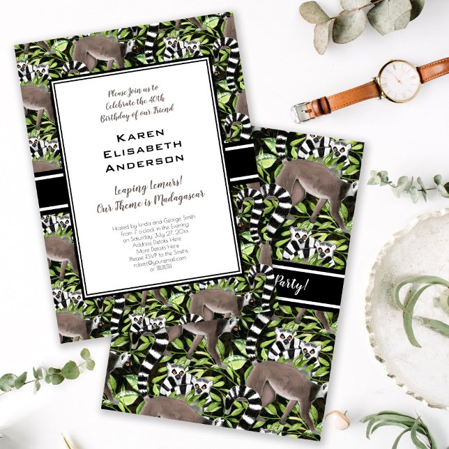 Cute Ring-Tailed Lemurs Madagascar Jungle Party Invitation (Creator Uploaded)