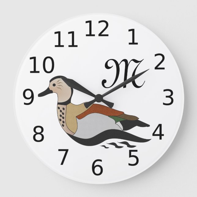 Cute Ringed Teal Duck Swimming Large Clock (Front)
