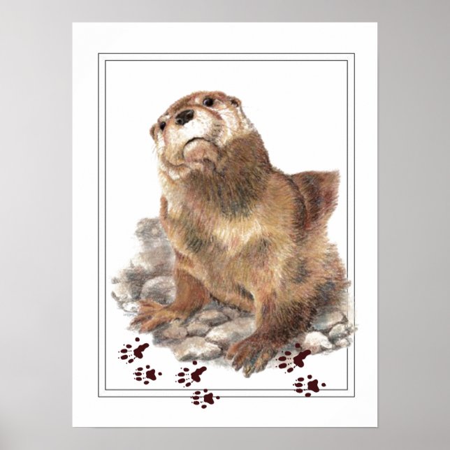 Cute River Otter, Animal Tracks, Wildlife Poster (Front)