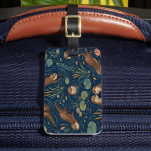 Cute River Otter Watercolor Pattern Luggage Tag