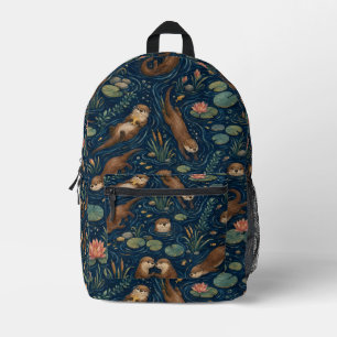 Cute River Otter Watercolor Pattern Printed Backpack