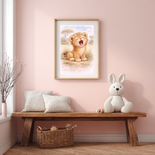 Cute Roaring Baby Lion Nursery Room Kids Poster