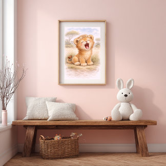Cute Roaring Baby Lion Nursery Room Kids Poster