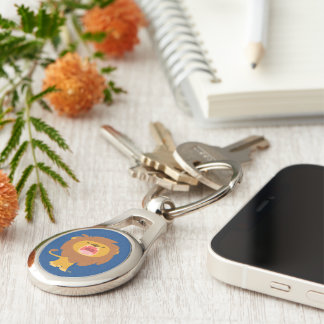 Cute Roaring Cartoon Lion Metal Keychain