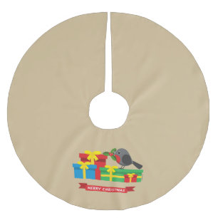 Cute Robin And The Four Colorful Gifts Brushed Polyester Tree Skirt