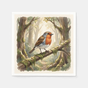 Cute robin bird in old forest napkin
