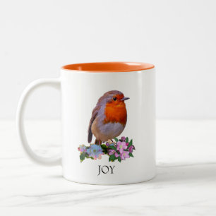 Cute Robin Bird & Personalised Text Two-Tone Coffe Coffee Mug