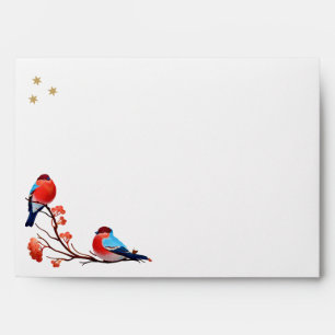 Cute Robin Birds On Red Berry Branch Christmas Envelope