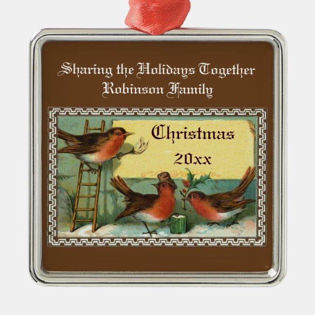 Cute Robin Birds Personalised Christmas Ornaments (Front)