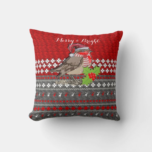 Cute Robin Christmas Themed Home Decor Cushion (Front)