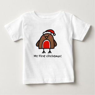 Cute Robin Doodle First Christmas Baby T-Shirt
