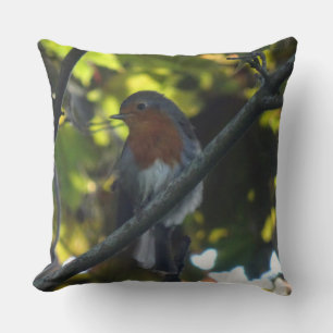 Cute Robin in Tree Throw Pillow