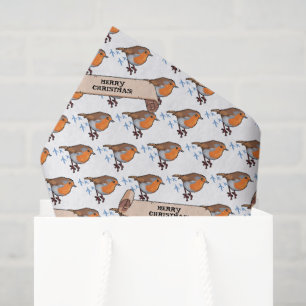 Cute Robin Merry Christmas 80s Retro Bird Pattern Tissue Paper