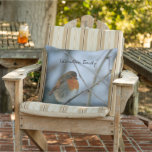 Cute Robin red breast bird photo family name Cushion<br><div class="desc">Cute European Robin red breast bird photo outdoor pillow.
You can add your own name to personalise.</div>