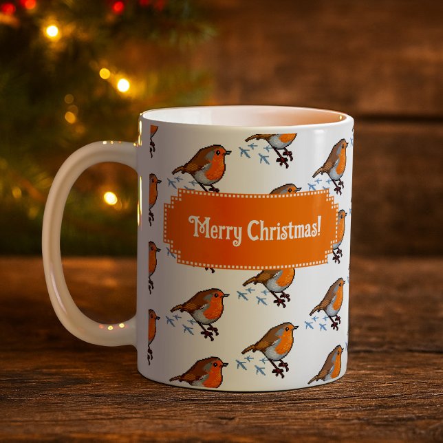 Cute Robin Red Breast Merry Christmas! Pattern Coffee Mug (Creator Uploaded)