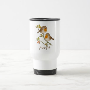 Cute Robin Redbreast Birds Personalized Travel Mug
