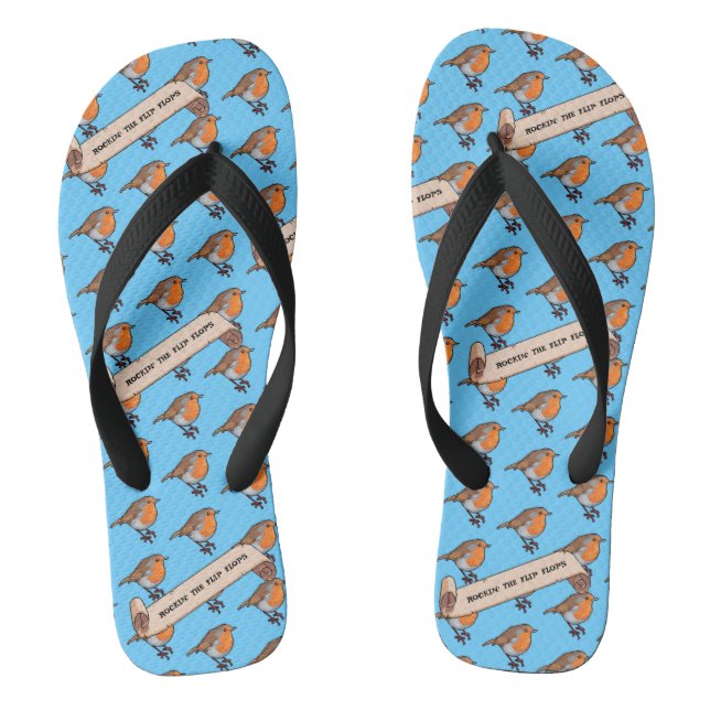 Cute Robin Rockin' The Flip Flops Retro Pattern (Footbed)