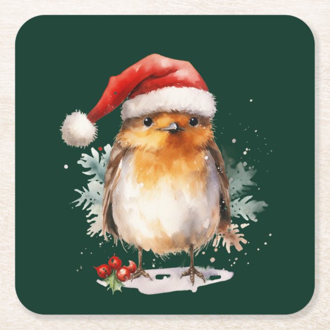 Cute Robin Square Paper Coaster (Front)
