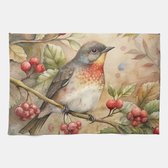 Cute Robin Tea Towel (Horizontal)