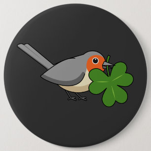 Cute Robin with Shamrock Clover Cartoon 6 Cm Round Badge