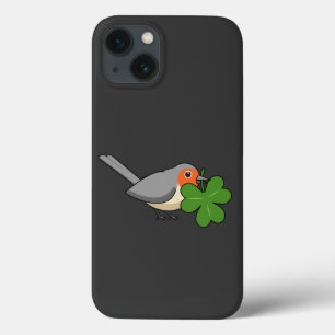 Cute Robin with Shamrock Clover Cartoon iPhone 13 Case
