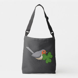Cute Robin with Shamrock Clover Cartoon Crossbody Bag