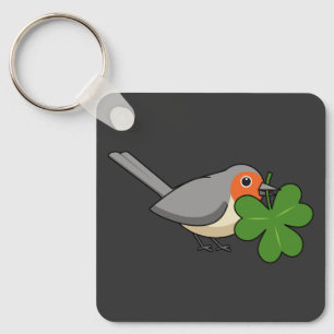 Cute Robin with Shamrock Clover Cartoon Key Ring